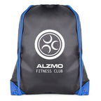 Branded Black Drawstring Bag with Coloured String and Corners in Royal Blue