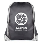 Branded Black Drawstring Bag with Coloured String and Corners in White
