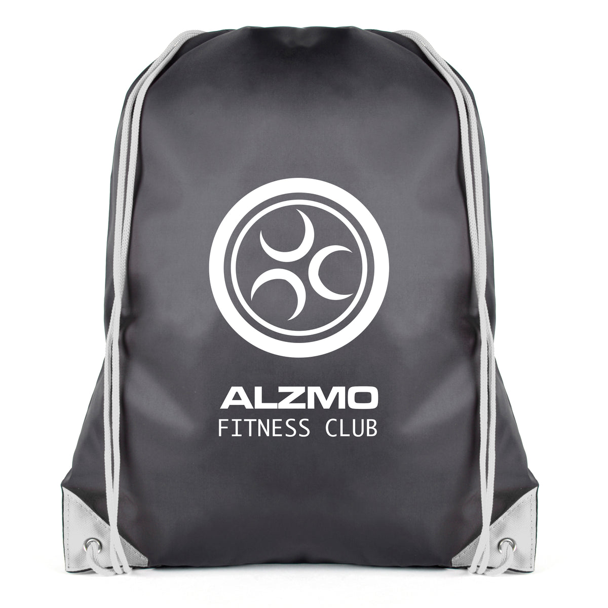 Branded Black Drawstring Bag with Coloured String and Corners in White