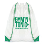 Branded White Drawstring Bag with Coloured String and Corners in Green