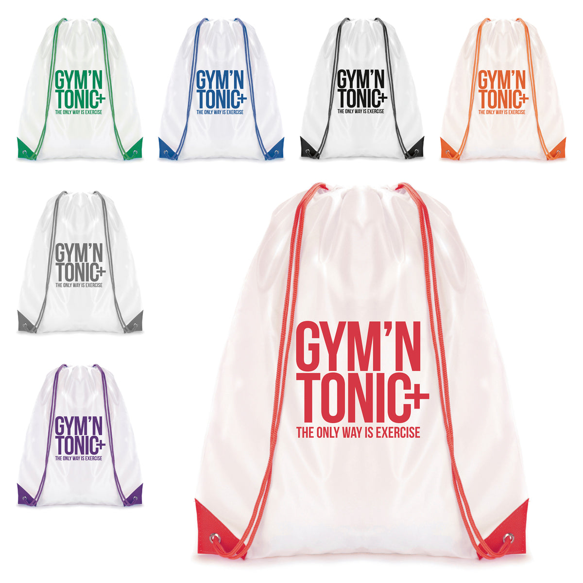 Branded White Drawstring Bag with Coloured String and Corners