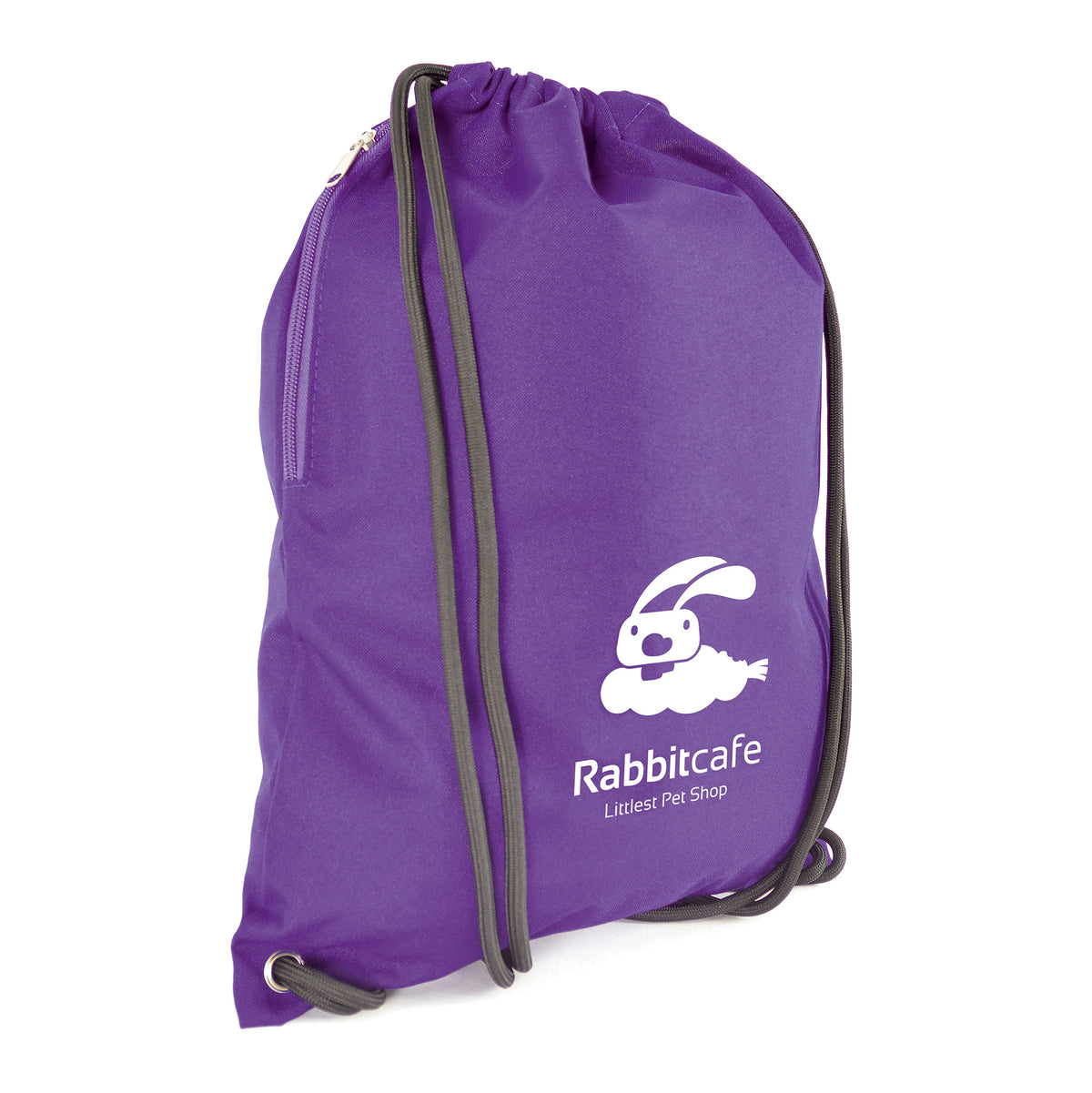 Branded 300D Polyester Drawstring Bag with Side Pocket in Purple