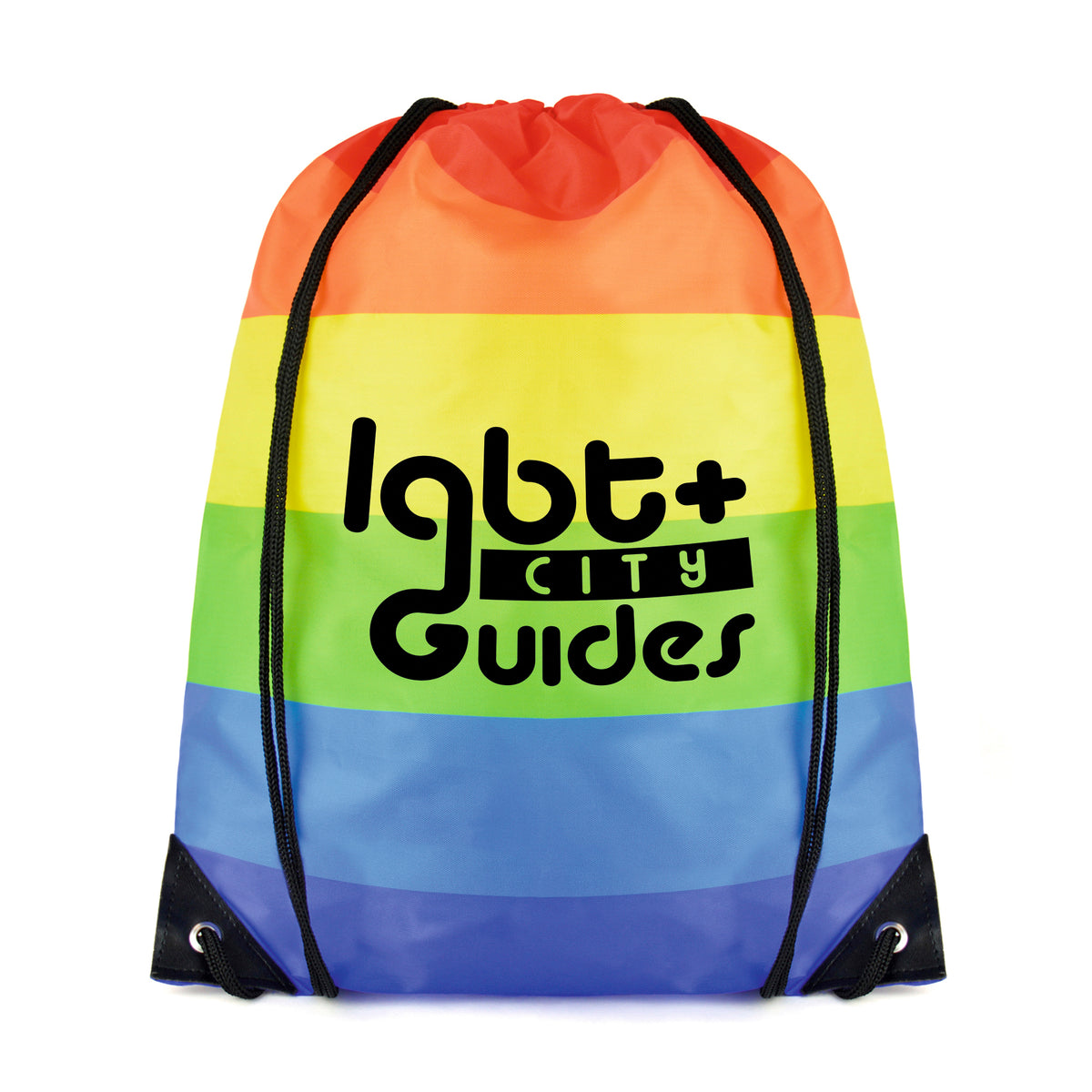 Branded Rainbow Striped Drawstring Bag