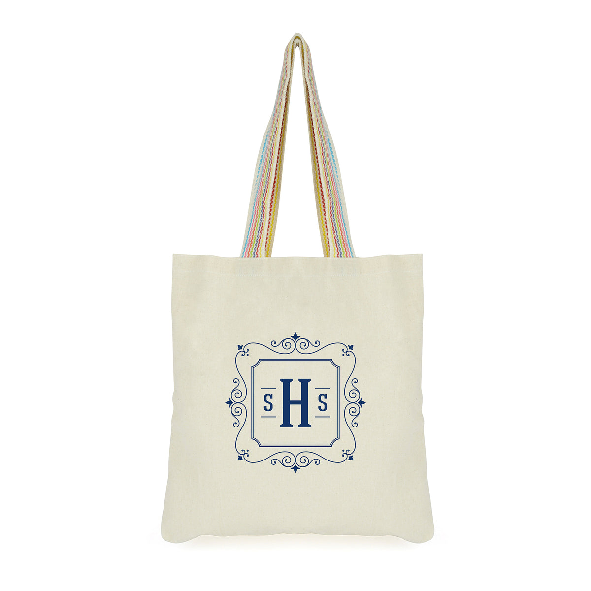 Branded Natural Cotton Shopper with Rainbow Striped Handles