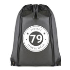 Branded Non Woven Drawstring Bag with Coloured String in Black