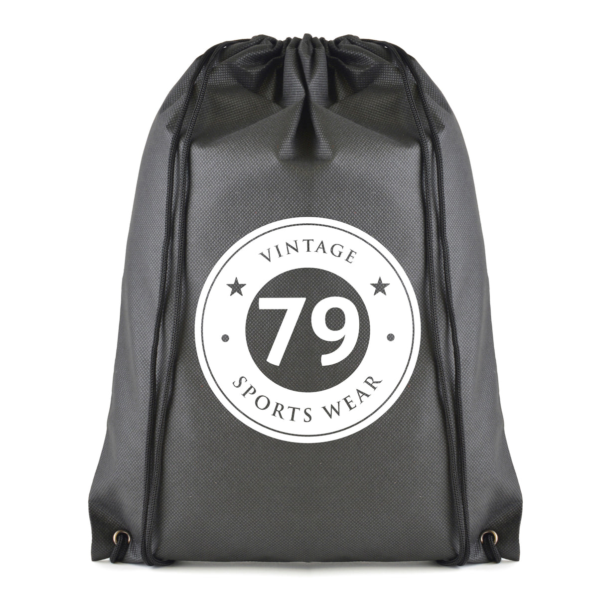 Branded Non Woven Drawstring Bag with Coloured String in Black