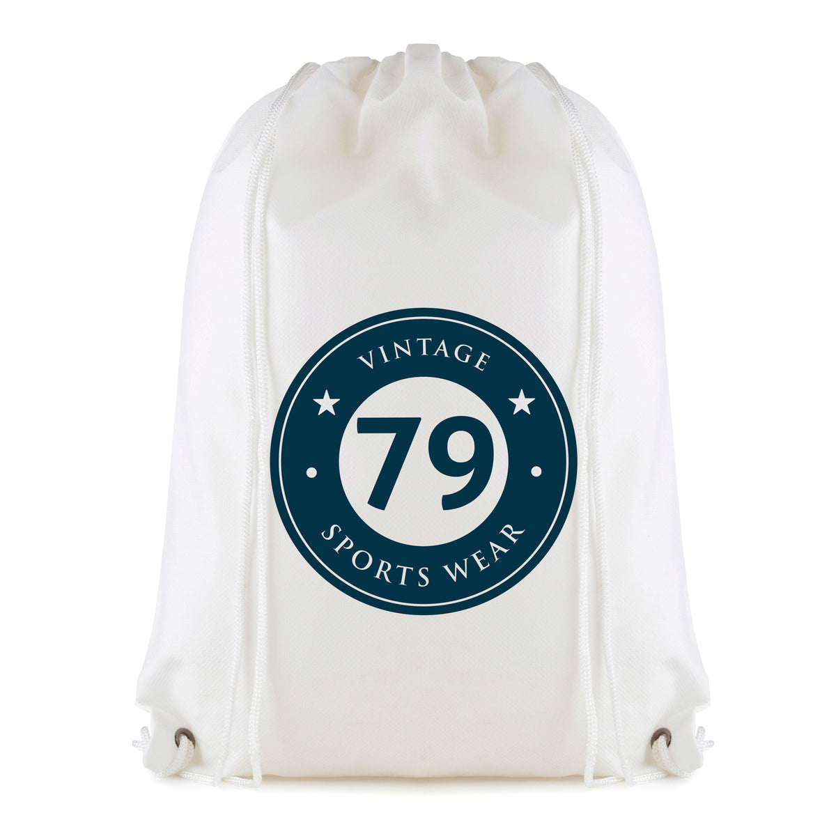 Branded Non Woven Drawstring Bag with Coloured String in White