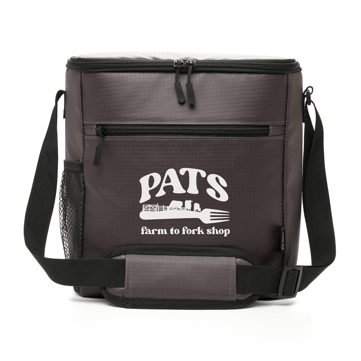 Branded RPET Cooler Bag with Padded Shoulder Strap in Dark Grey