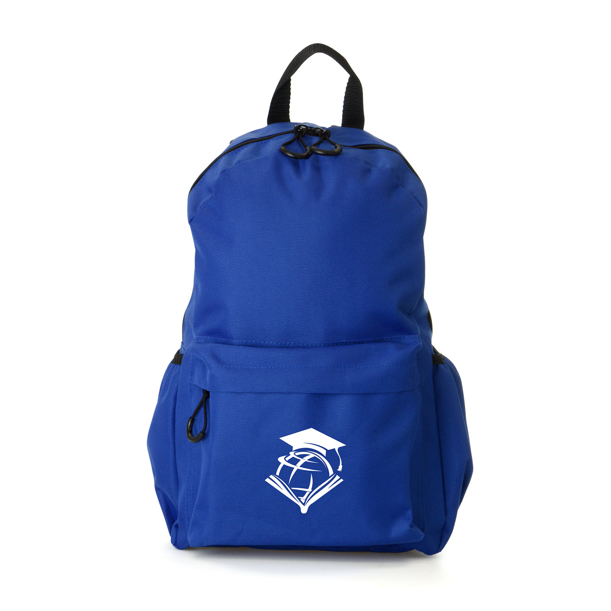 Branded RPET Backpack with Front Zip and Side Pockets in Blue