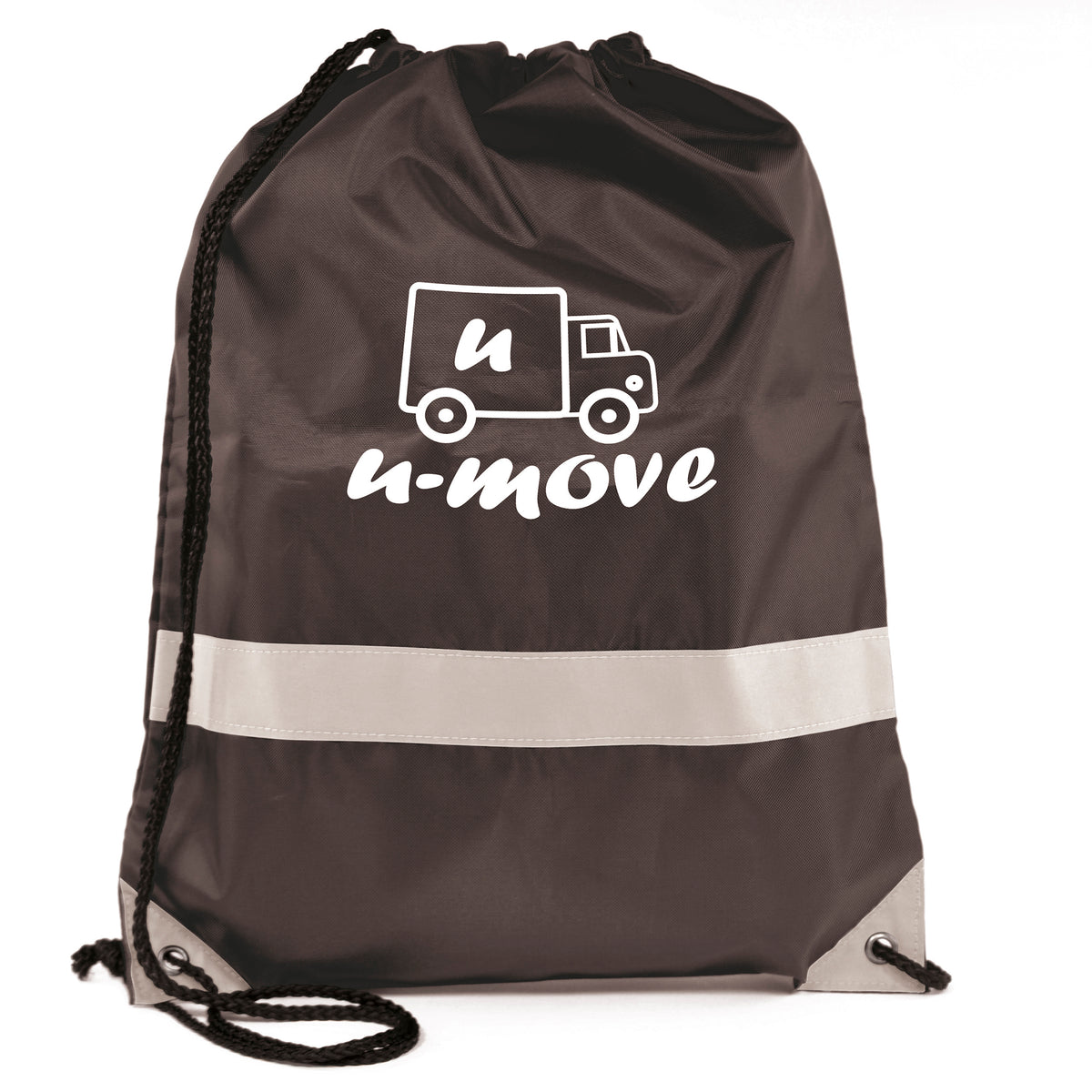 Branded High Visibility Drawstring Bag with Reflective Band in Black