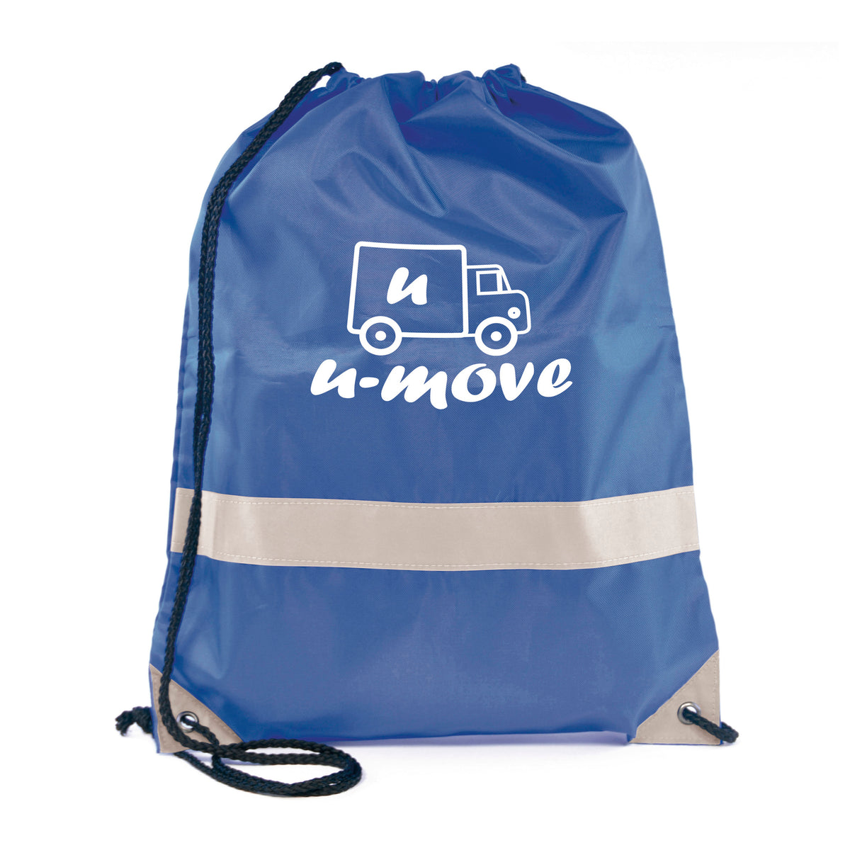 Branded High Visibility Drawstring Bag with Reflective Band in Blue