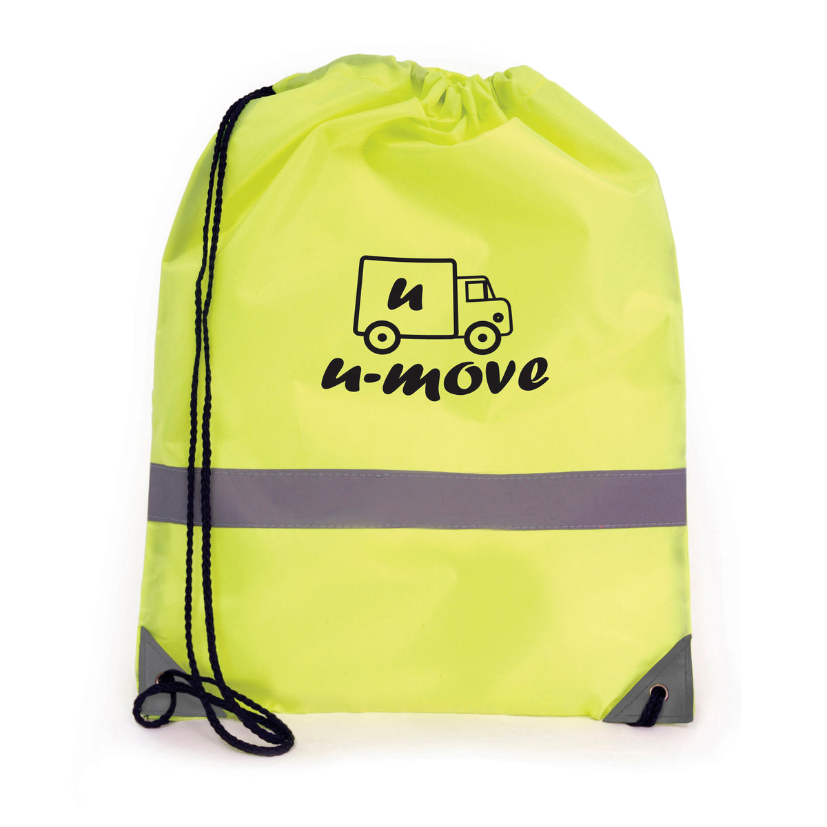 Branded High Visibility Drawstring Bag with Reflective Band in Yellow