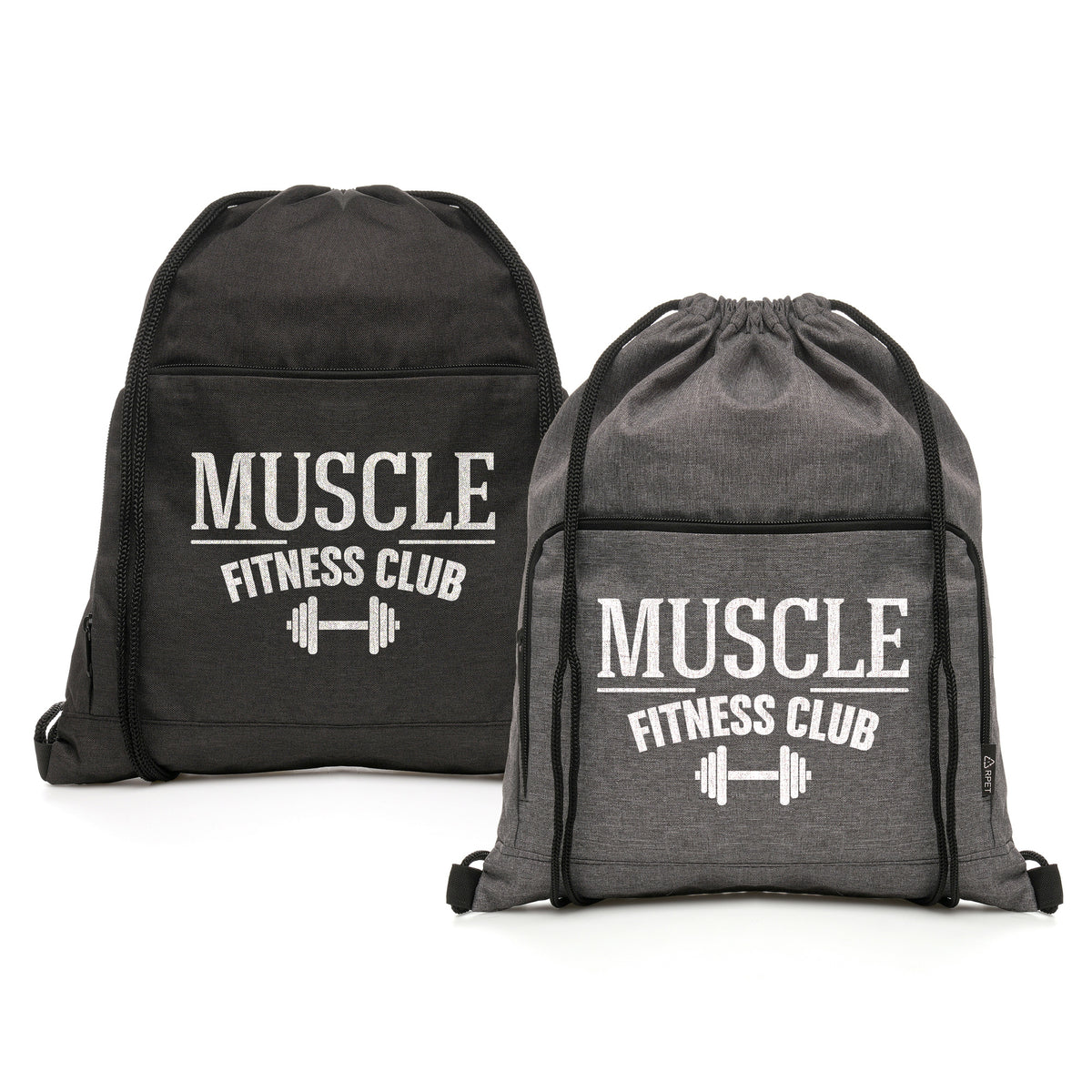 Branded Foldable RPET Drawstring Bag with Zip Pocket