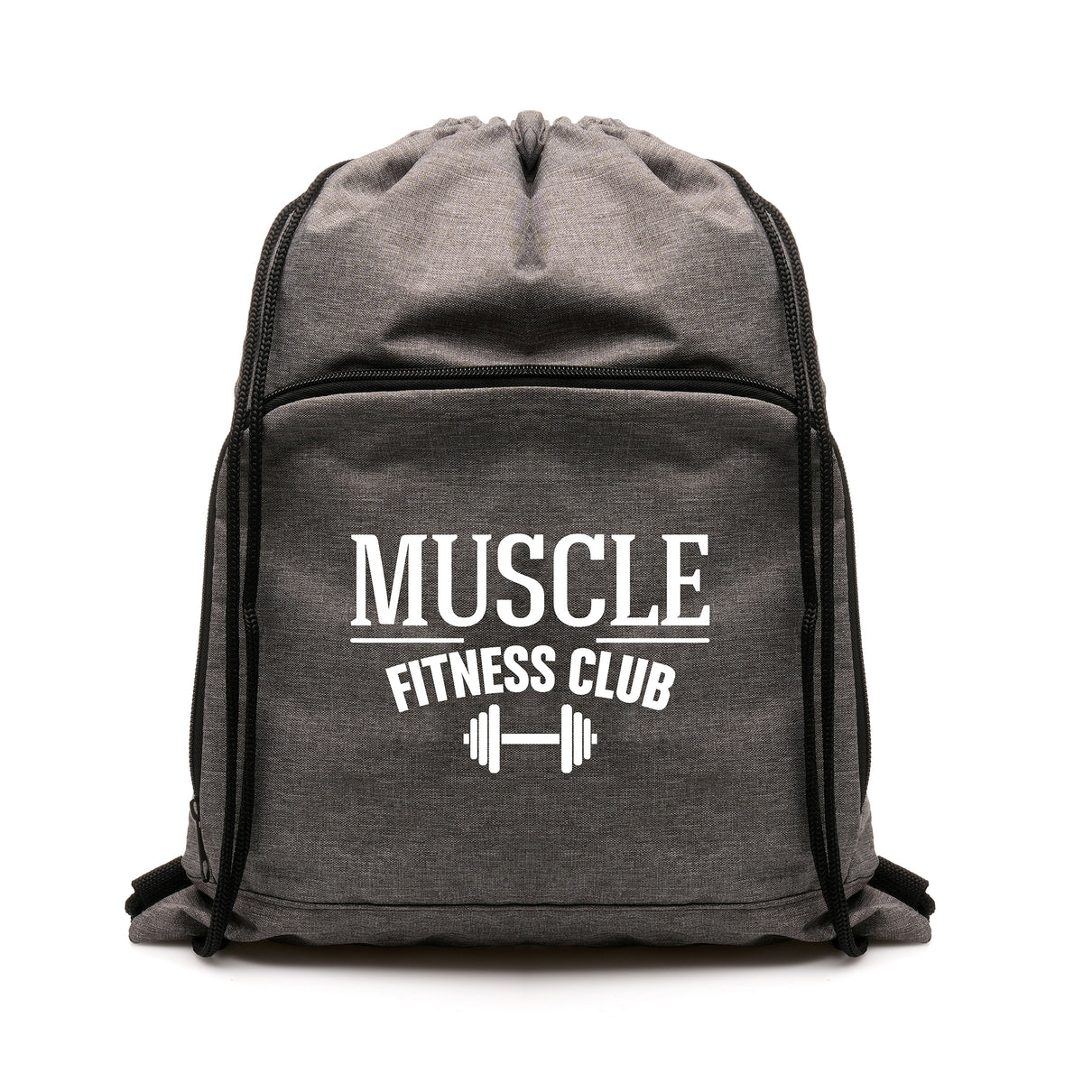 Branded Foldable RPET Drawstring Bag with Zip Pocket in Grey
