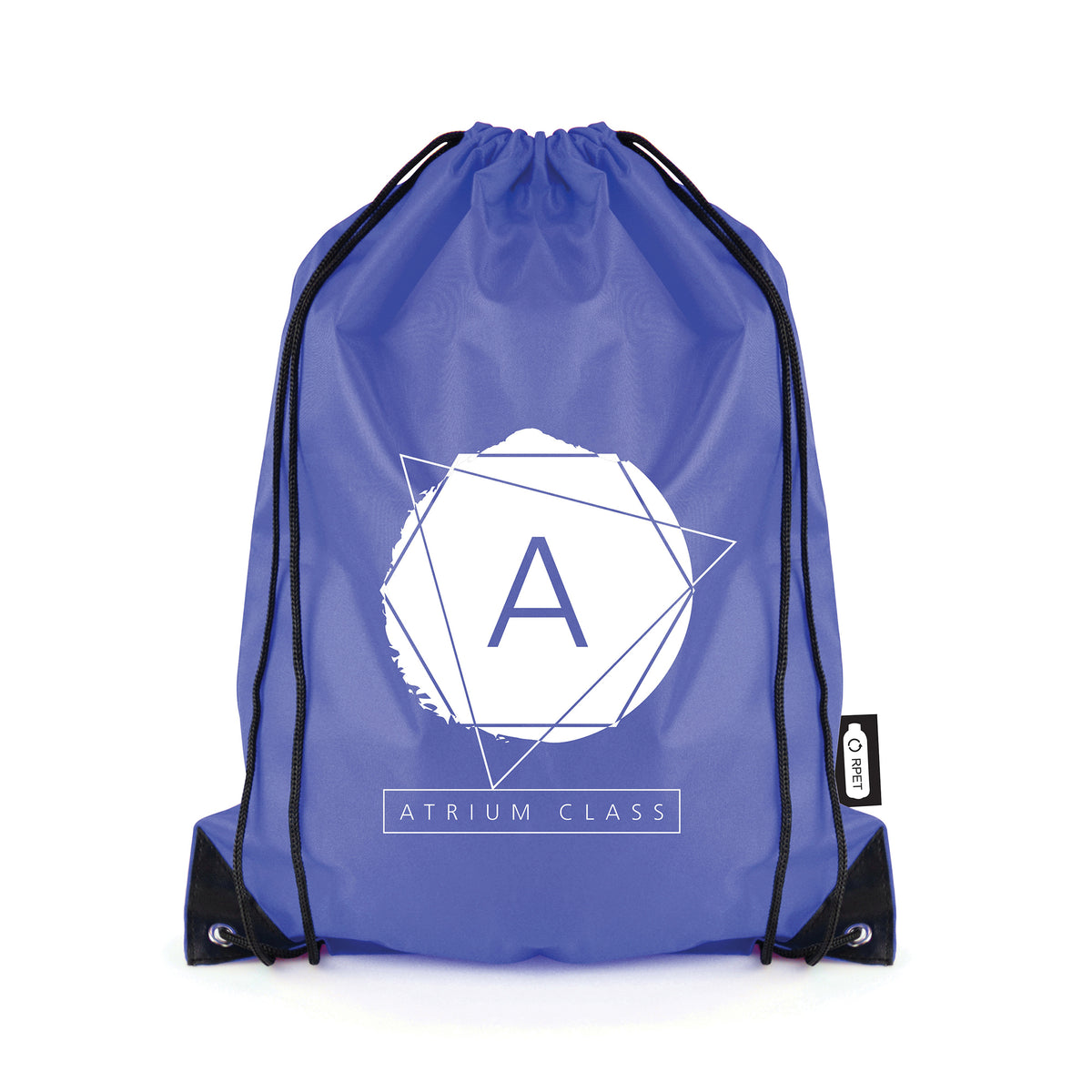 Branded RPET Drawstring Bag with Black Corners in Blue