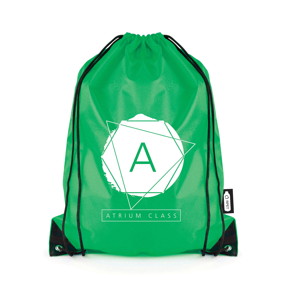 Branded RPET Drawstring Bag with Black Corners in Green