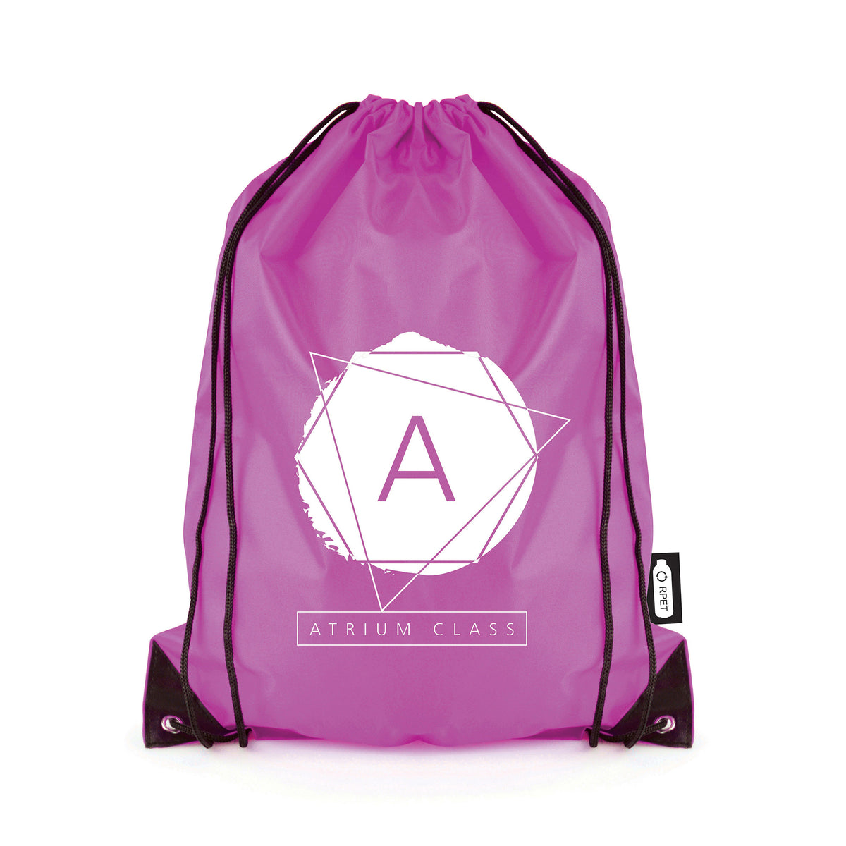 Branded RPET Drawstring Bag with Black Corners in Purple