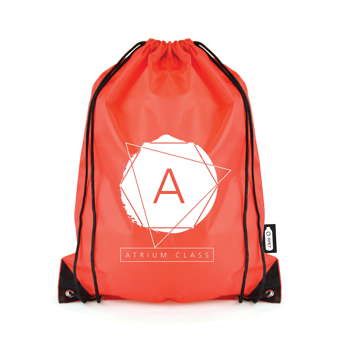 Branded RPET Drawstring Bag with Black Corners in Red