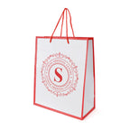 Branded Medium Glossy White Paper Bag with Rope Handles in Red
