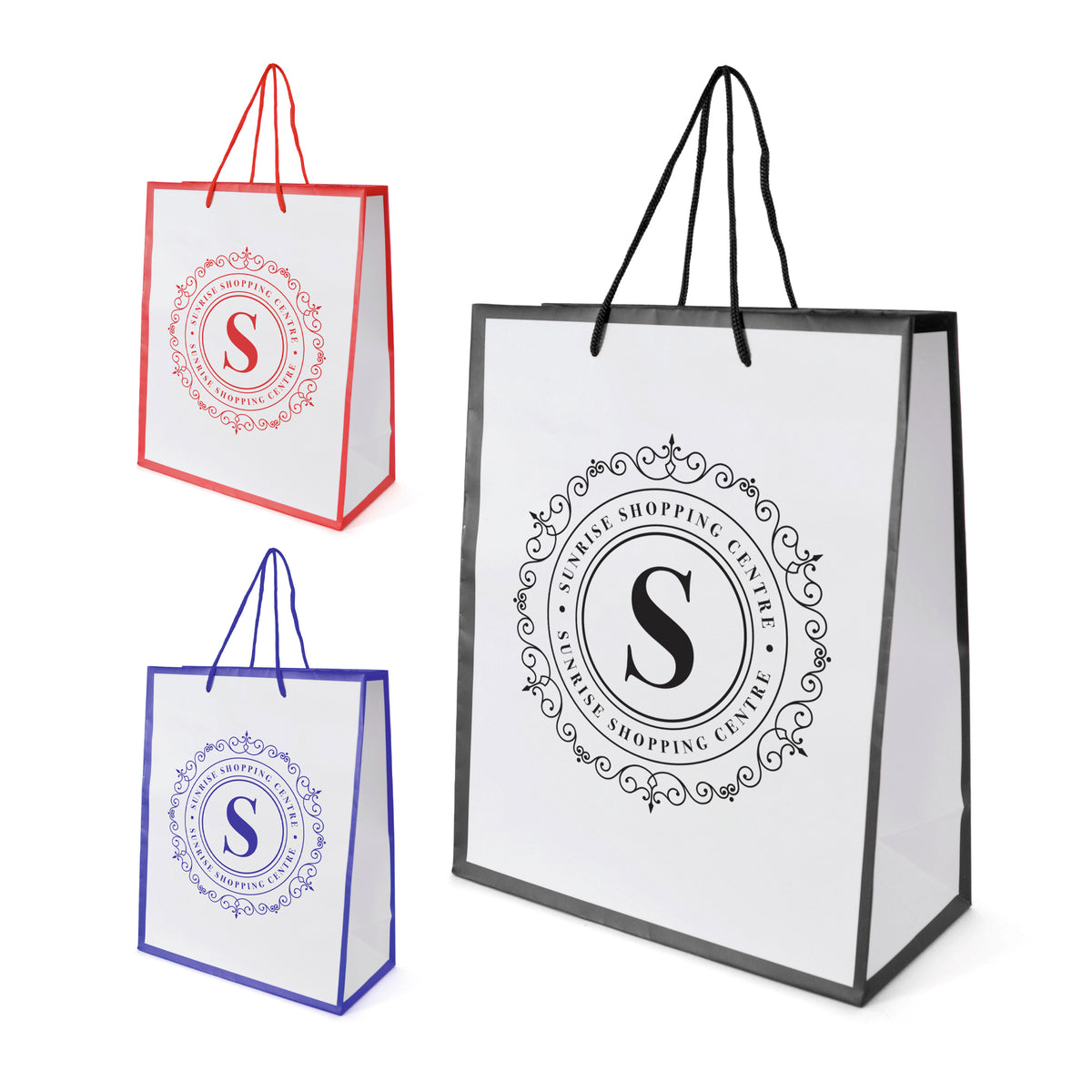 Branded Medium Glossy White Paper Bag with Rope Handles