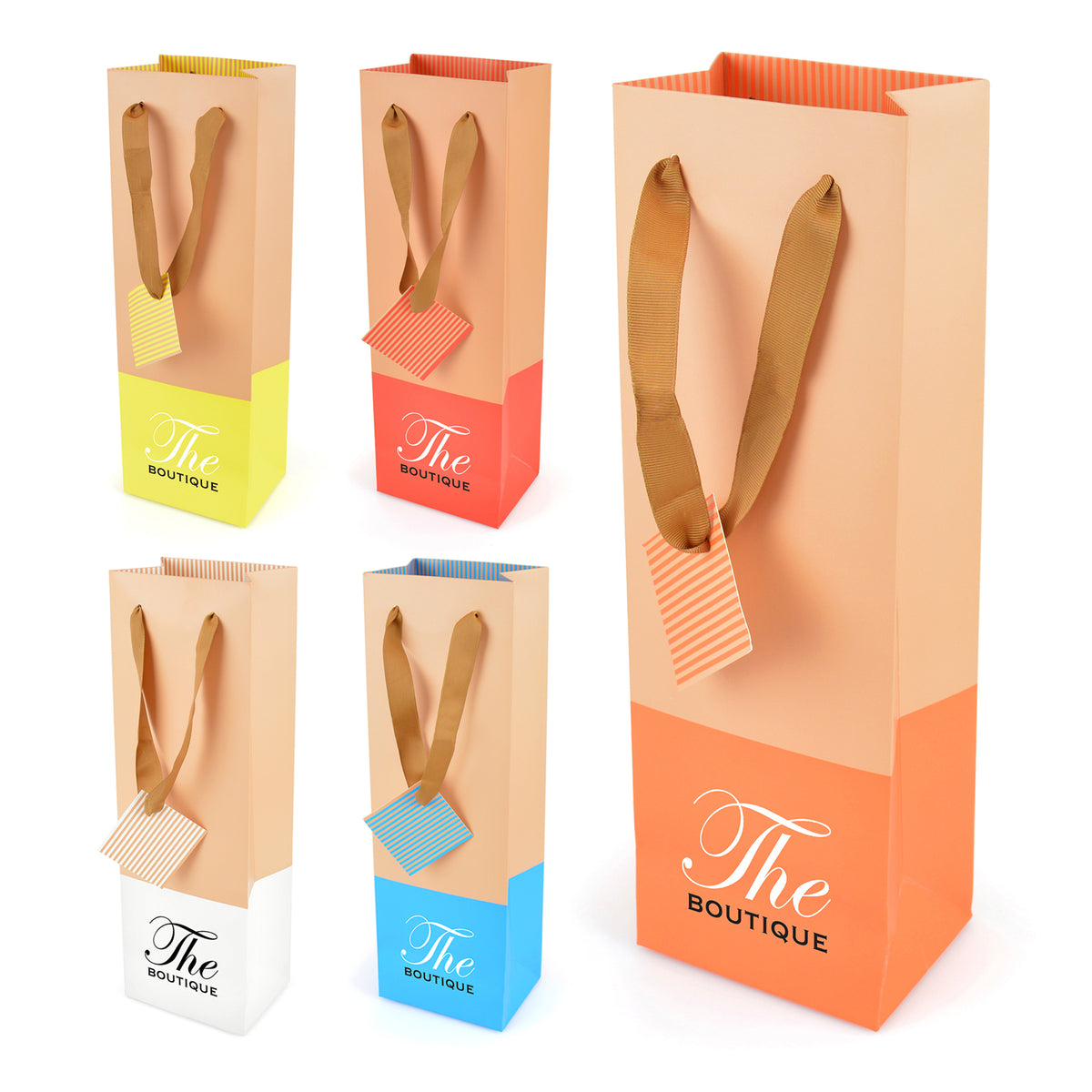 Branded Matte Paper Wine Bag with Ribbon Handles and Gift Tag