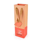 Branded Matte Paper Wine Bag with Ribbon Handles and Gift Tag in Red