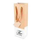 Branded Matte Paper Wine Bag with Ribbon Handles and Gift Tag in White