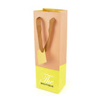 Branded Matte Paper Wine Bag with Ribbon Handles and Gift Tag in Yellow