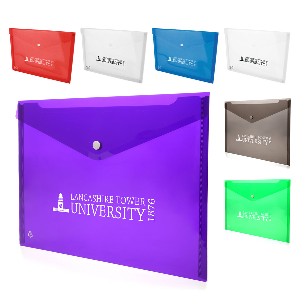 Branded Translucent Plastic Document Folder with Press Stud