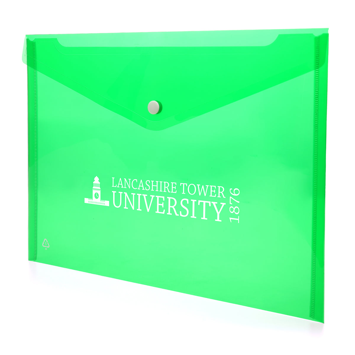 Branded Translucent Plastic Document Folder with Press Stud in Green