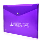 Branded Translucent Plastic Document Folder with Press Stud in Purple