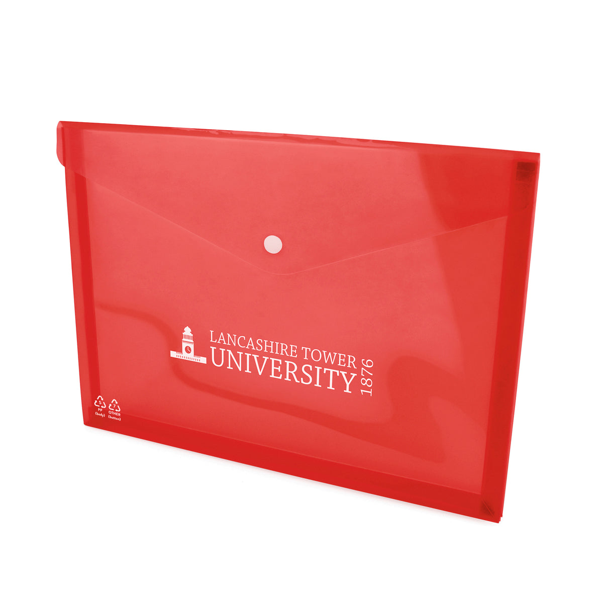 Branded Translucent Plastic Document Folder with Press Stud in Red