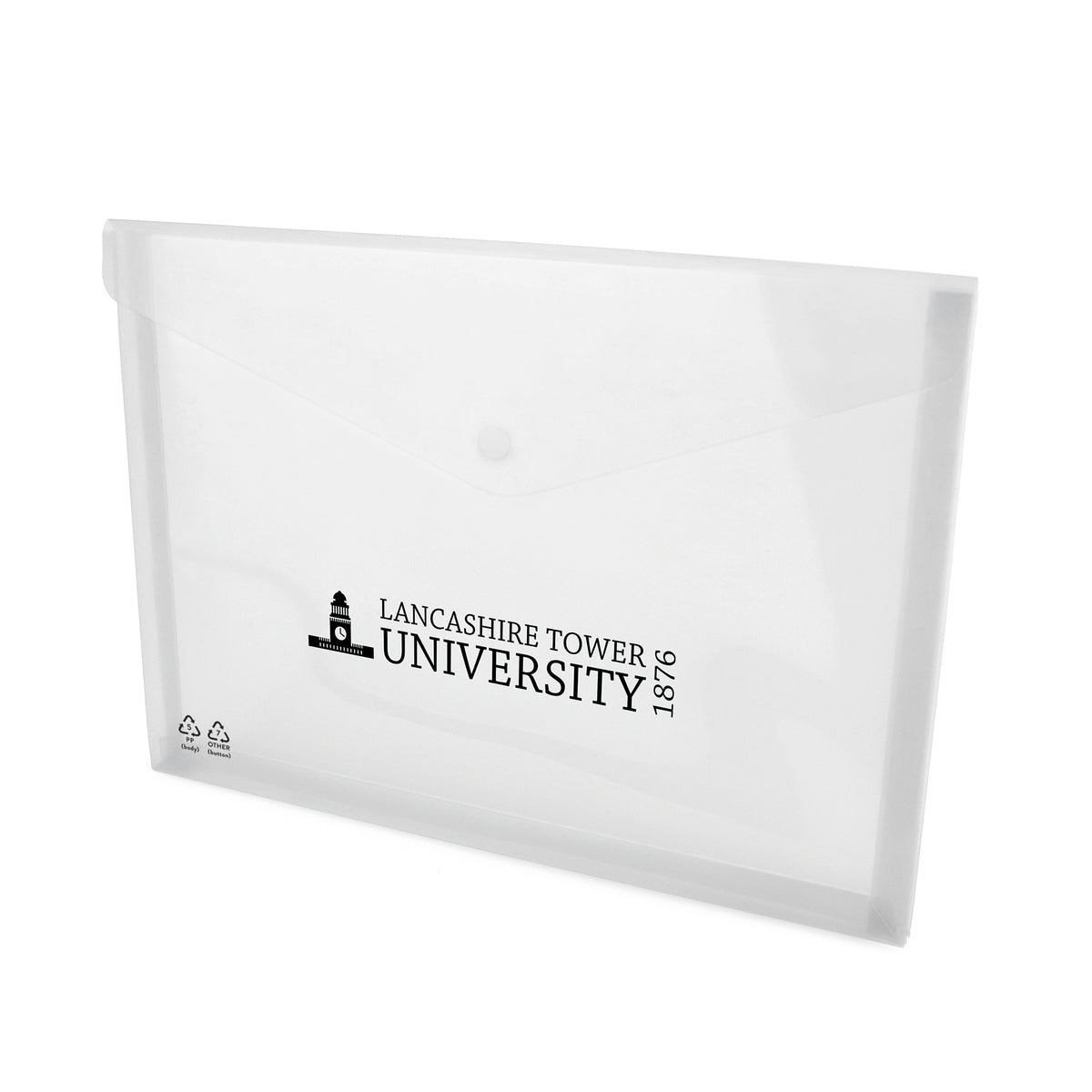 Branded Translucent Plastic Document Folder with Press Stud in White