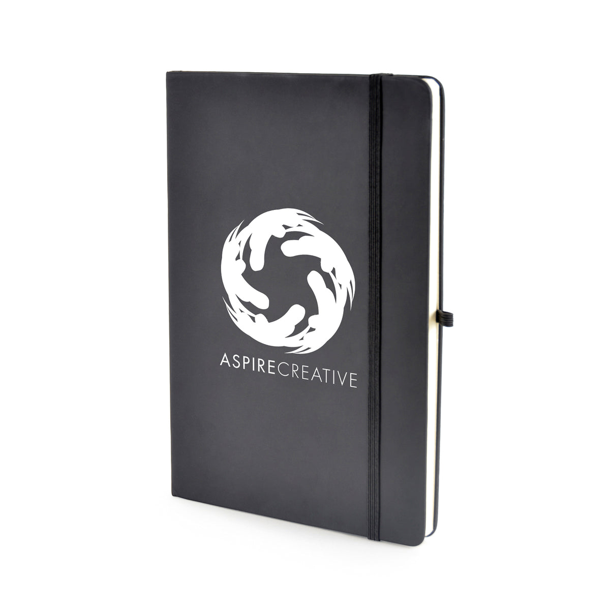 Branded Black PU Plain Page Notebook with Pen Loop