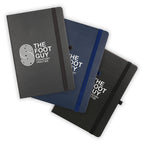 Branded Premium Recycled PU Notebook with Gun Metal Trim