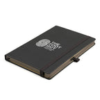 Branded Premium Recycled PU Notebook with Gun Metal Trim in Dark Grey