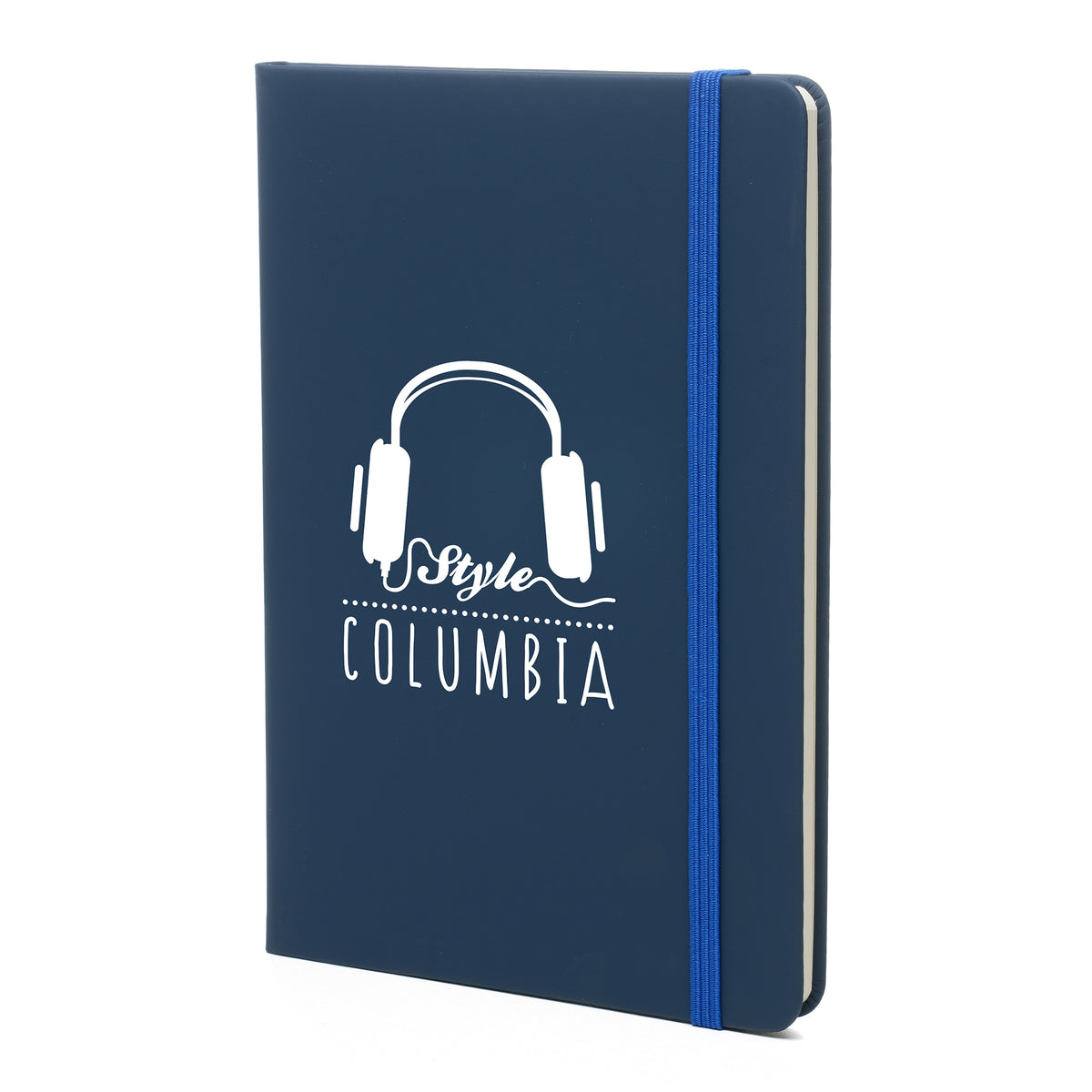 Branded Classic Lined Notebook with Elastic Closure in Navy Blue
