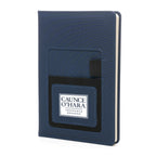 Branded PU Notebook with Elastic Phone Pocket in Navy Blue