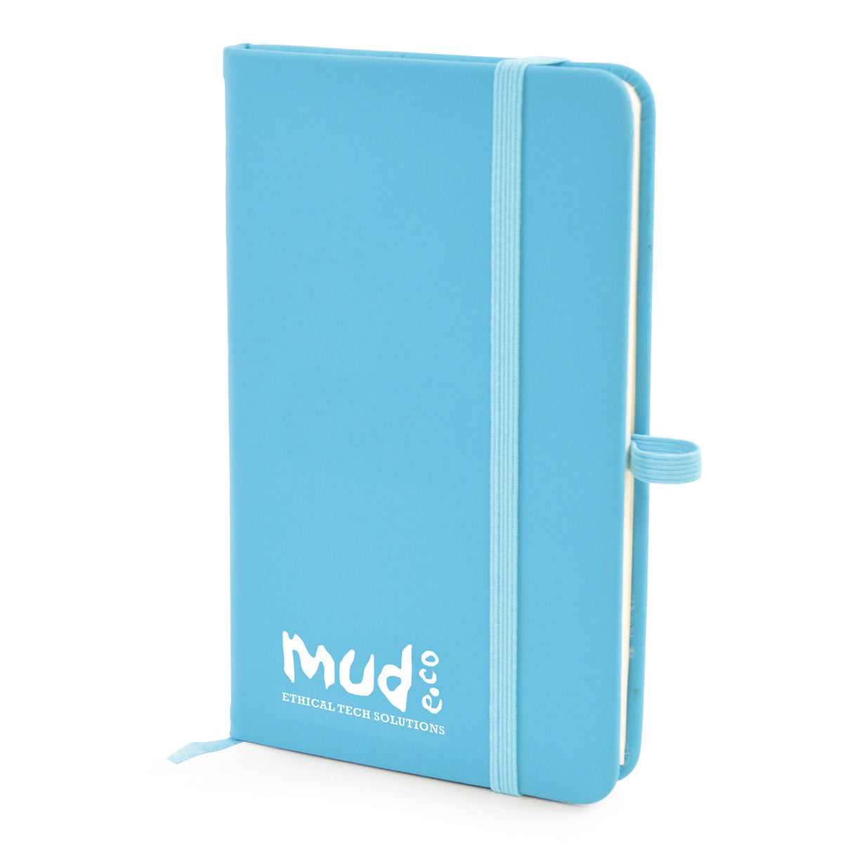 Branded A6 Coloured PU Notebook with Pen Loop in Cyan