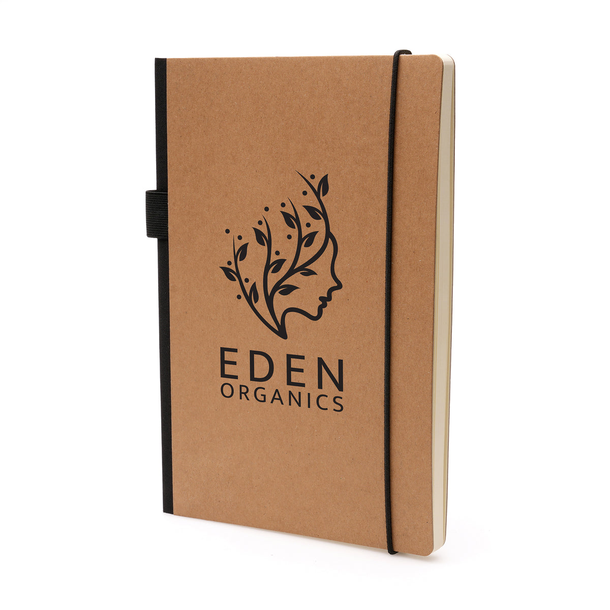 Branded A5 Card Notebook with RPET Spine and Pocket in Natural