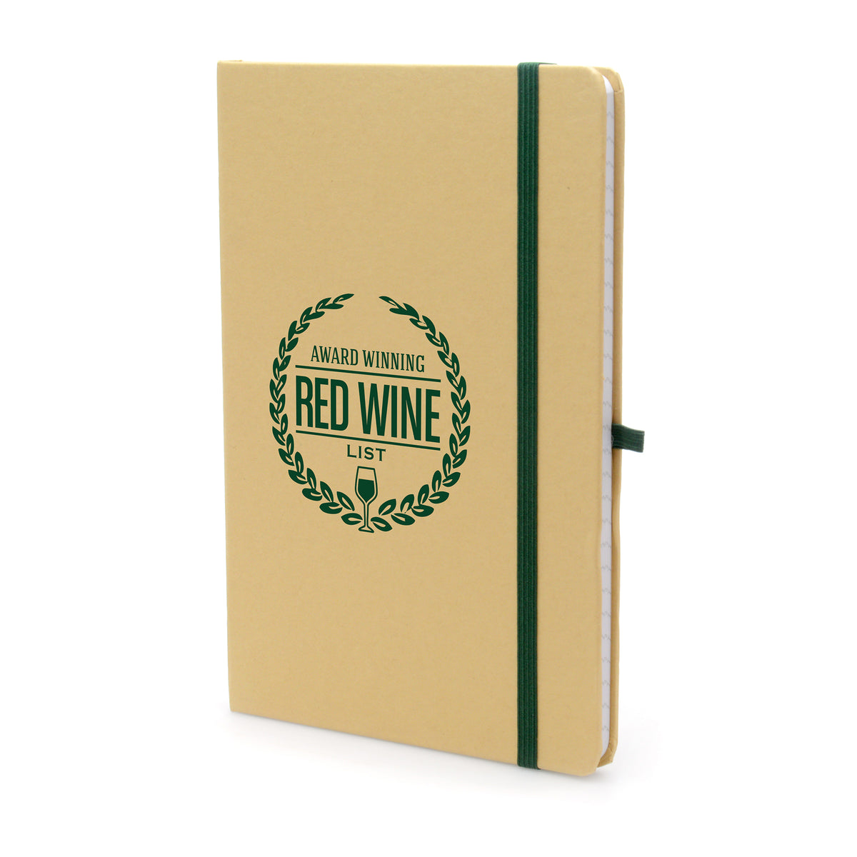 Branded A5 Natural Recycled Card Notebook with Coloured Accents in Dark Green
