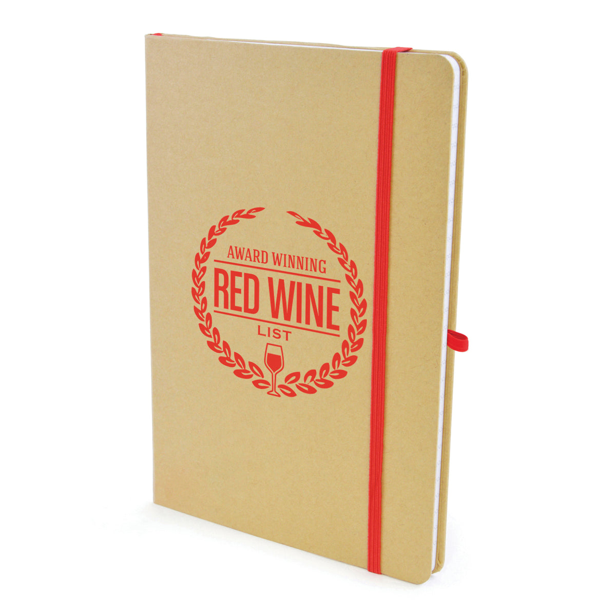 Branded A5 Natural Recycled Card Notebook with Coloured Accents in Red