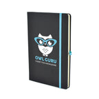 Branded A5 Black PU Notebook and Matching Pen Set in Cyan