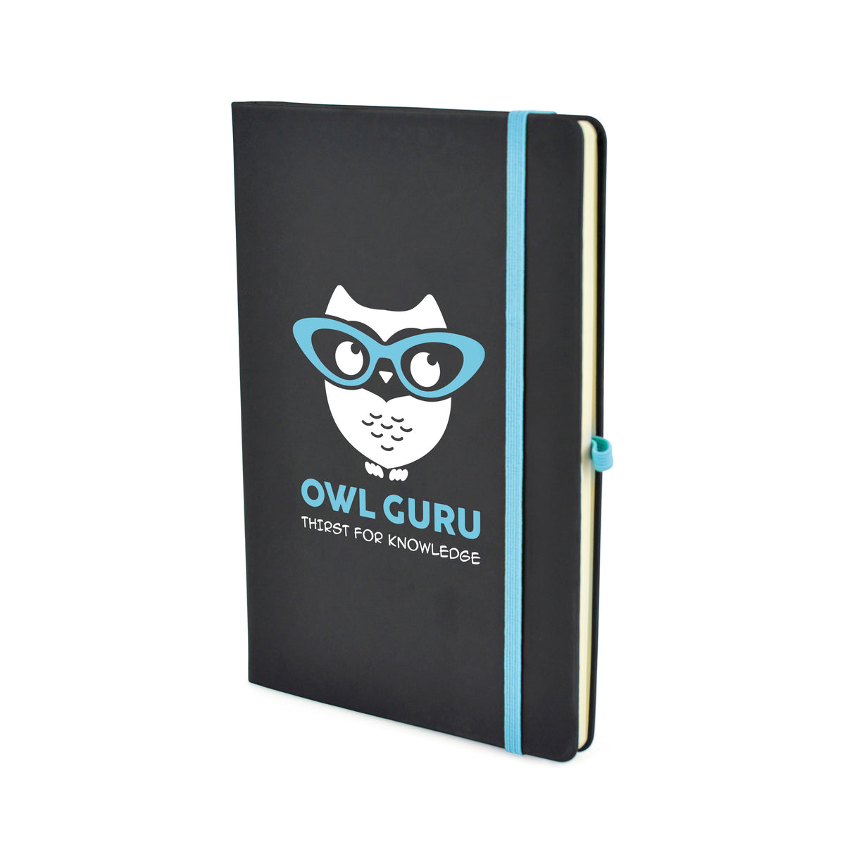 Branded A5 Black PU Notebook and Matching Pen Set in Cyan