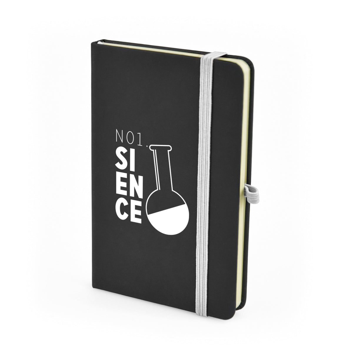 Branded A6 Black PU Notebook with Coloured Pen Loop in White