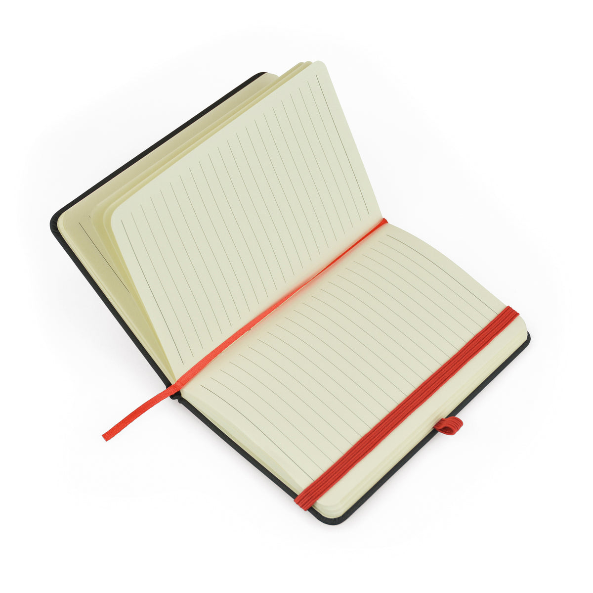Branded A6 Black PU Notebook with Coloured Pen Loop