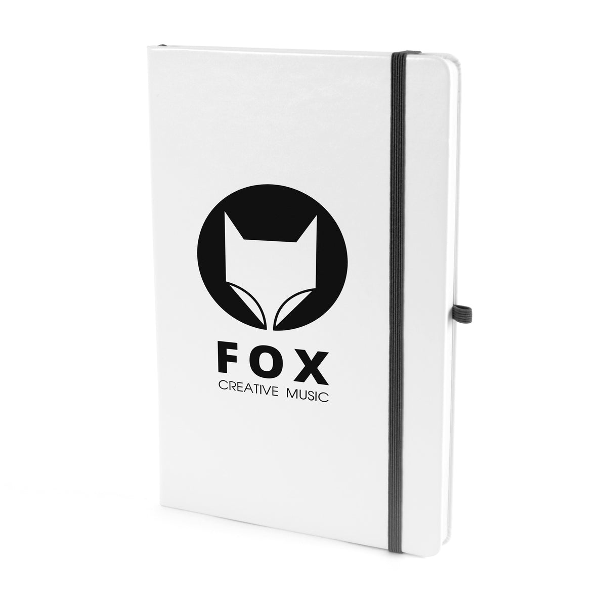 Branded A5 White PU Notebook with Pen Loop in Black