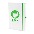 Branded A5 White PU Notebook with Pen Loop in Green