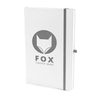 Branded A5 White PU Notebook with Pen Loop in Grey