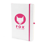 Branded A5 White PU Notebook with Pen Loop in Pink